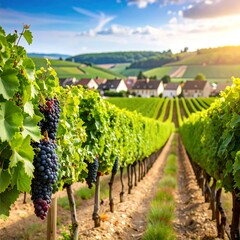 Vineyard landscape at sunset