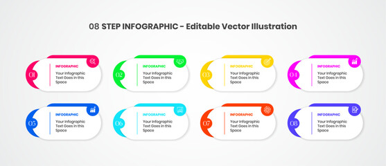 8 Step Editable Infographics Design Template Vector illustration on copy space white background