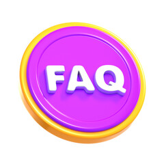 Shiny 3D Button FAQ Sign with Rounded Edges and Bright Colors