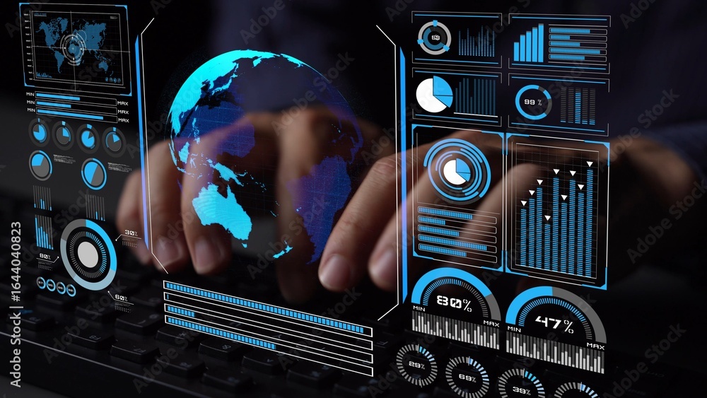 Aufkleber high-tech global network connection interface showing worldwide digital communication, data exchange
