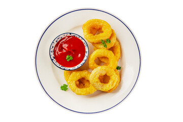 Colmar rings fried food fries fast food crispy appetizer fresh delicious gourmet food background on...