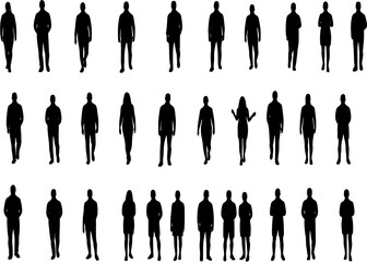 Vector silhouettes, Outline silhouettes of people, Contour drawing, people silhouette, Icon Set Isolated, Silhouette of sitting people, Architectural set