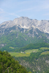 The panorama of Untersberg mountain ridge in the Berchtesgadener Alps, the boarder between Austria and Germany