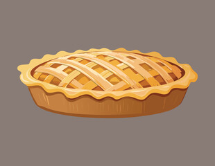 A Golden Baked Apple Pie with a Woven Lattice Crust - Vector Illustration
