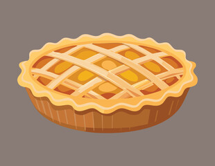 A Golden Baked Apple Pie with a Woven Lattice Crust - Vector Illustration