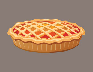 A Delicious Cherry Pie with a Golden Lattice Crust - Vector Illustration