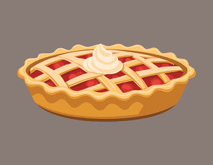  A Delicious Cherry Pie with a Lattice Crust - Vector Illustration