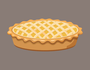 A Golden Baked Apple Pie with a Woven Lattice Crust - Vector Illustration