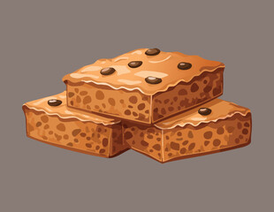 A Stack of Chocolate Fudge Brownie with Chocolate Chips - Vector Illustration