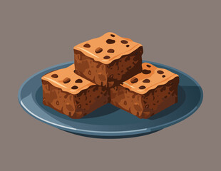 A Stack of Chocolate Brownie Squares on a Plate - Vector Illustration