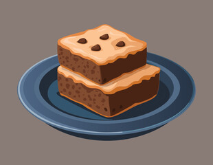 A Stack of Chocolate Brownie Squares on a Plate - Vector Illustration