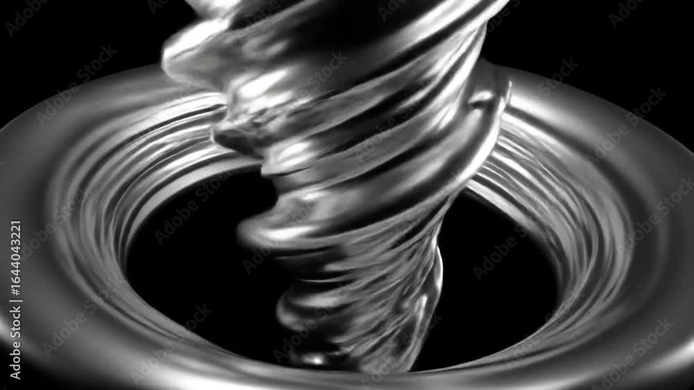 Aufkleber silver metallic twisted structure on dark background glossy chrome steel ring abstract 3d render fut