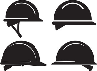 Fototapeta premium Four black silhouettes of equestrian riding helmets in various styles