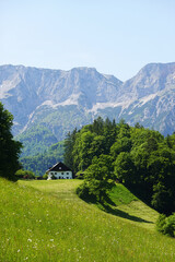 The panorama of Untersberg mountain ridge in the Berchtesgadener Alps, the boarder between Austria...