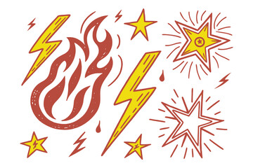 Obraz premium HandDrawn Energy and Weather Icons Fire Lightning Sun and Wind