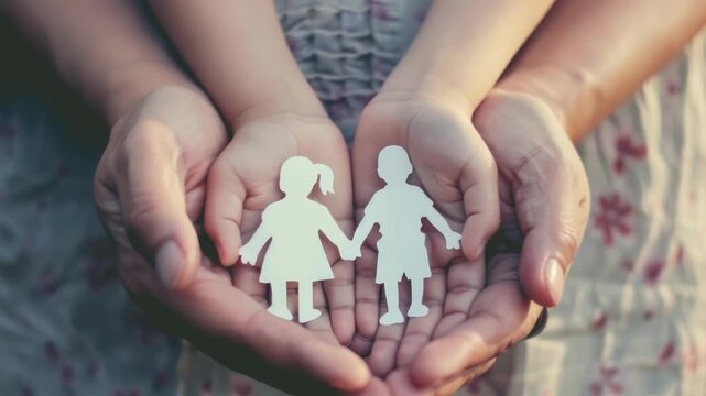 A person holds a cardboard cutout of a family, possibly for display or as a decoration