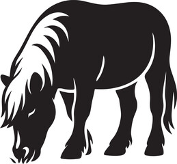 Horse grazing with flowing mane, Elegant equine eating grass vector