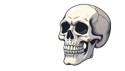 Human skull illustration with detailed shading and cracks, isolated on transparent background, spooky and eerie design