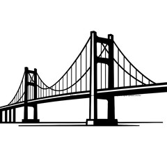 Obraz premium Suspension Bridge Architecture Vector Icon - Urban Structure, Engineering, and Travel Symbol Line Art