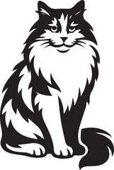 Sitting fluffy cat silhouette feline, Long haired cat vector design