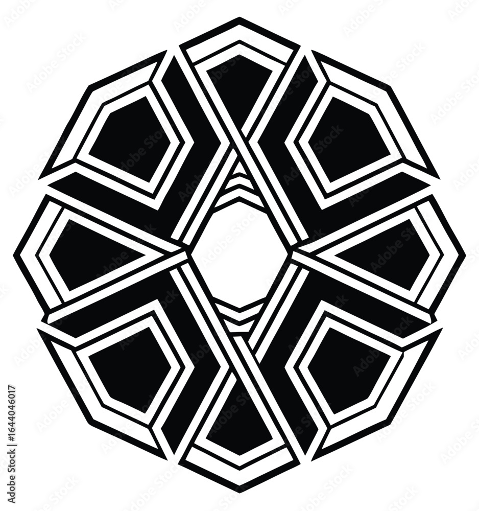 Poster abstract geometric hexagon vector pattern with a black and white texture and decorative frame