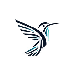 Minimalist geometric hummingbird logo, clean sharp lines, vector illustration, white background, professional style