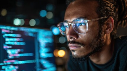 Focused programmer at night