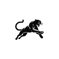 Silhouette of a leaping panther, sleek and dynamic shape, vector design, isolated on white background