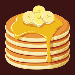 Stack of Pancakes with Honey Drizzle and Sliced Bananas on Top - Vector Illustration