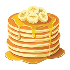 A Stack of Fluffy Pancakes with Golden Syrup and Fresh Bananas - Vector Illustration