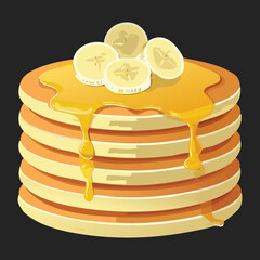 Stack of Delicious Banana Pancakes with Syrup and Sliced Bananas - Vector Illustration
