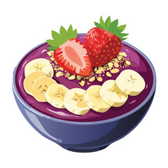  Healthy Smoothie Bowl with Açaí, Banana, and Strawberries - Vector Illustration