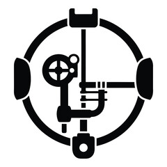 Naklejka premium Black plumbing valve and pipes inside a circular frame water industrial