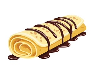Rolled Crepes with Chocolate Drizzle and a Banana - Vector Illustration