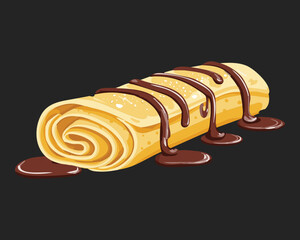 Rolled Crepes with Chocolate Drizzle and a Banana - Vector Illustration
