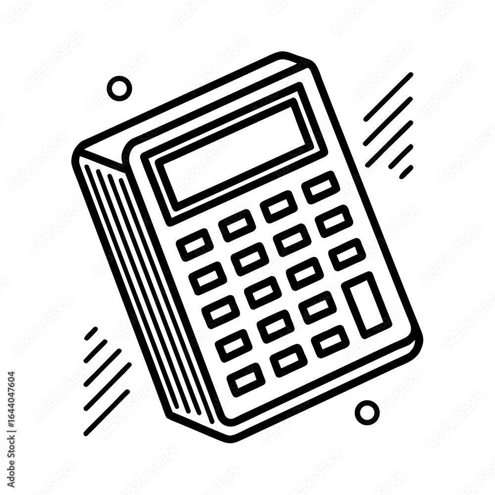 Poster black business calculator for office accounting with a mathematical display of numbers and buttons