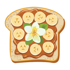 A Slice of Toast with Banana and Flowers Topping - Vector Illustration