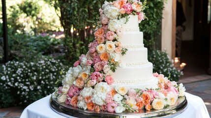 Fototapeta premium Beautiful floral wedding cake