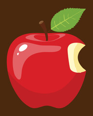 A Fresh Red Apple with a Bite Taken Out of It - Vector Illustration