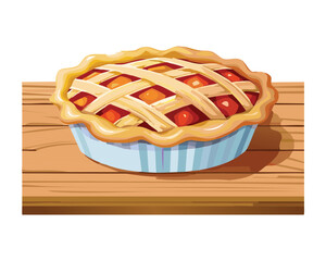Freshly Baked Fruit Pie in a Ceramic Dish on a Table - Vector Illustration