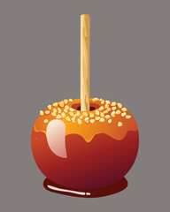 A Candy Apple Coated in Caramel with Crushed Nuts - Vector Illustration