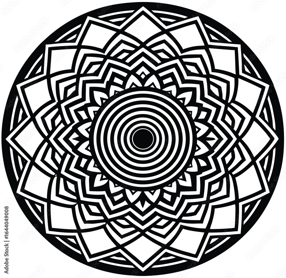Poster a geometric puzzle design of a black, seamless maze pattern with a round circuit shape creates a uni