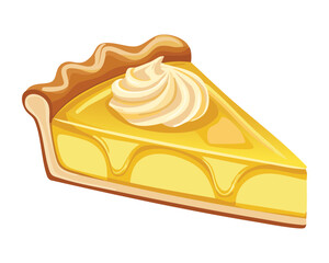 Piece of Classic Vanilla Custard Pie with Whipped Cream - Vector Illustration