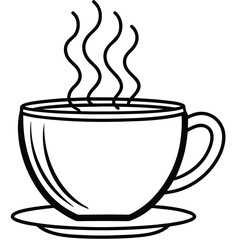 Vector icon of a hot coffee mug on a saucer with steam rising, perfect for a cafe or restaurant design