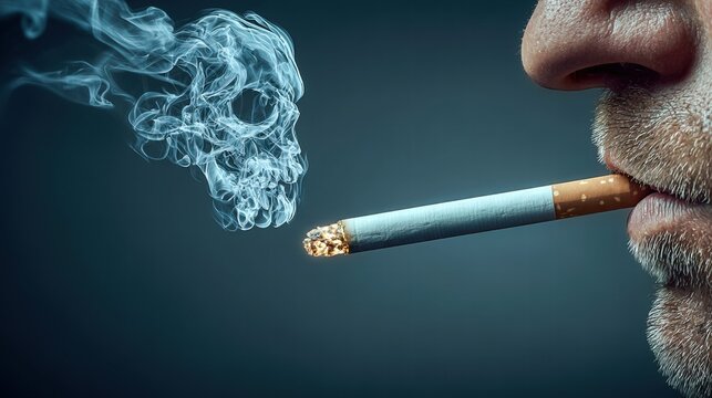 The image is a powerful visual representation of the harmful effects of smoking, showing a skull