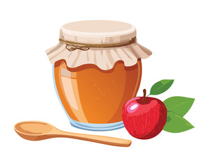  Delicious Apple and Cinnamon Jam with a Spoon - Vector Illustration