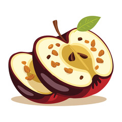 Obraz premium Slices of a Red Apple Showing the Core, Seeds, and Inside - Vector Illustration