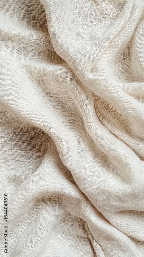 Poster soft beige linen fabric draped gracefully, presenting an elegant texture that conveys warmth and com