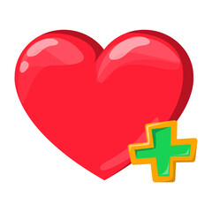 Heart with plus symbol game icon vector isolated. Concept of heal in video game. Red heart symbol, level up. Mobile app design element.