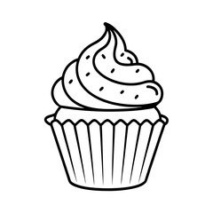 A delightful pink birthday cupcake with a cherry on top sits on a sweet illustration, perfect for any celebration or party